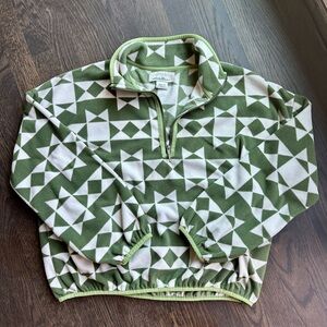 Eddie Bauer x The Great Green and White Crop Fleece Pullover
